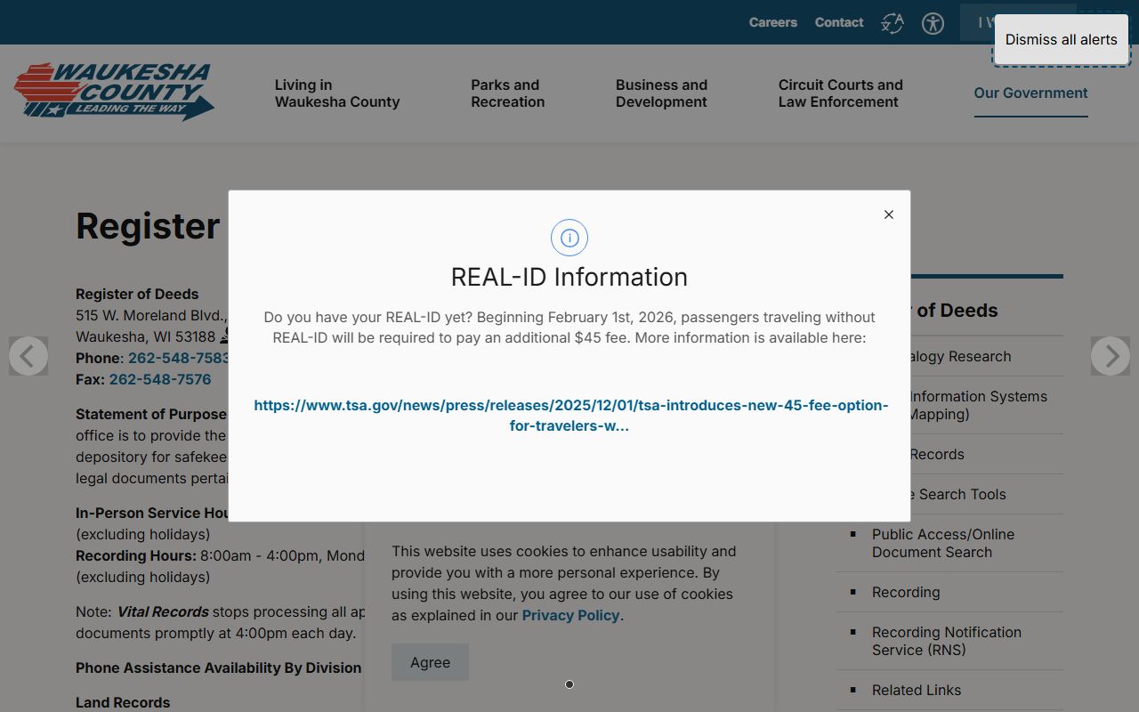 Brookfield genealogy records at the Waukesha County Register of Deeds