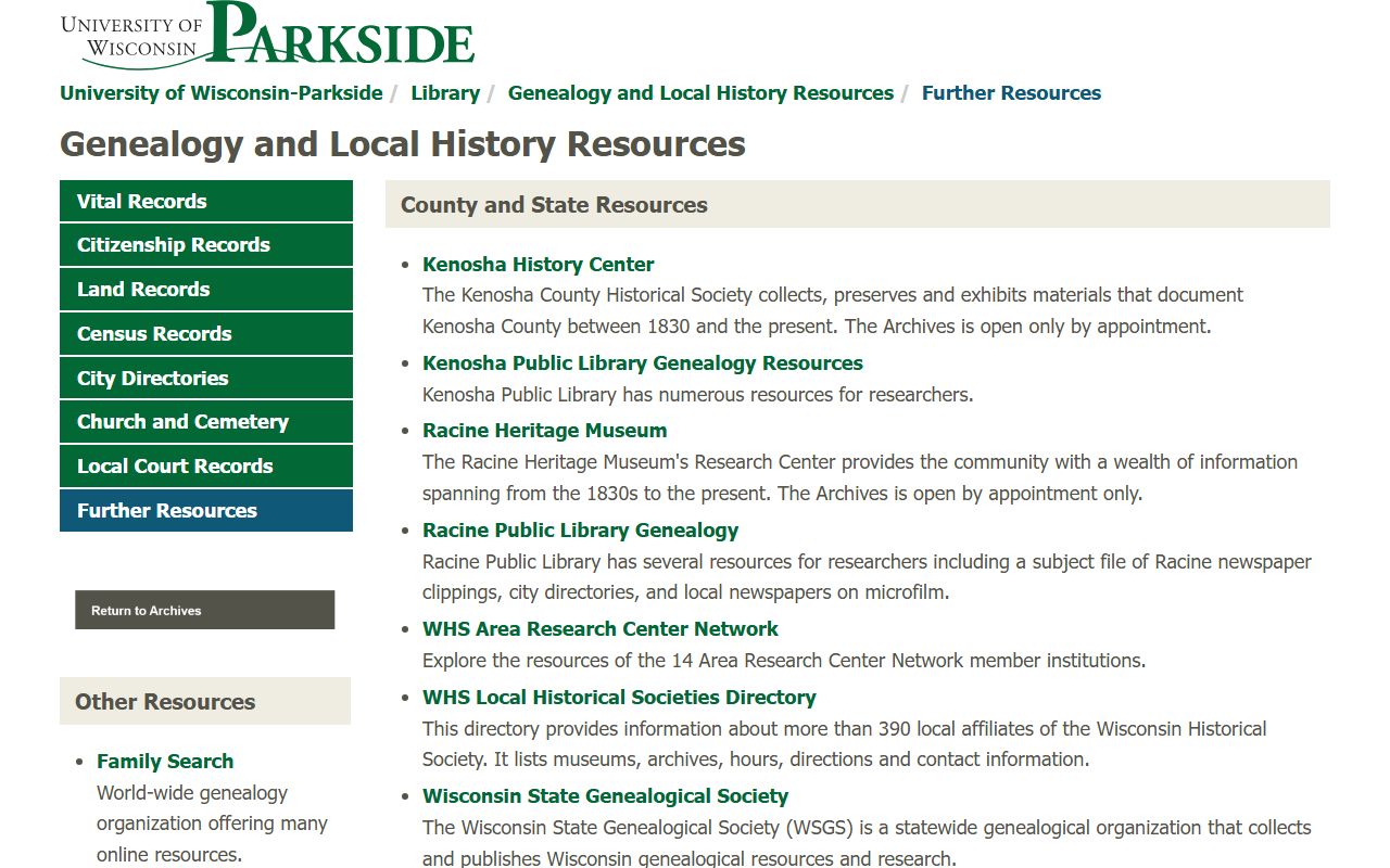 Kenosha genealogy records at the history center