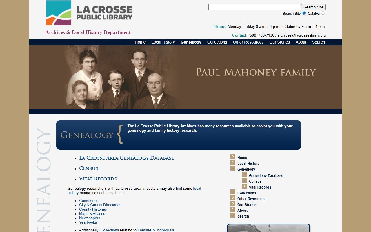 La Crosse genealogy records at the public library archives