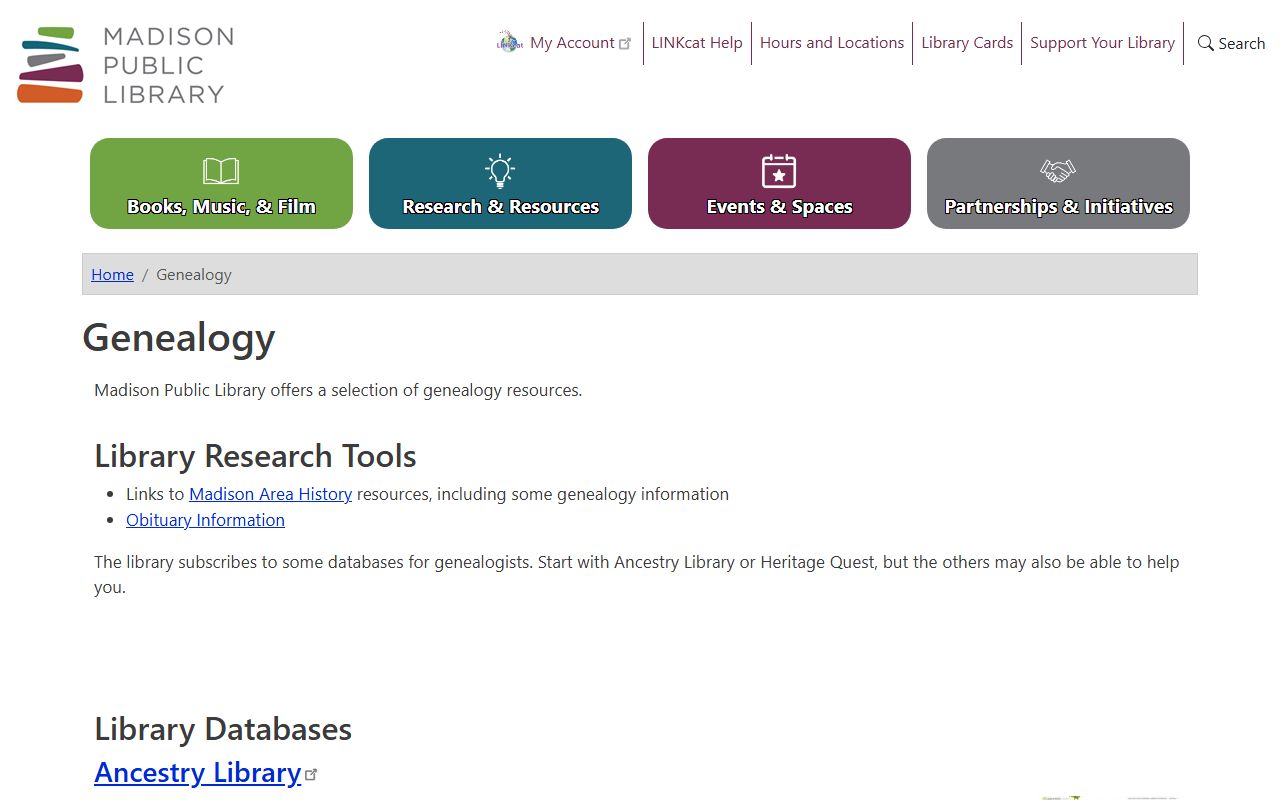 Madison genealogy records at the Madison Public Library