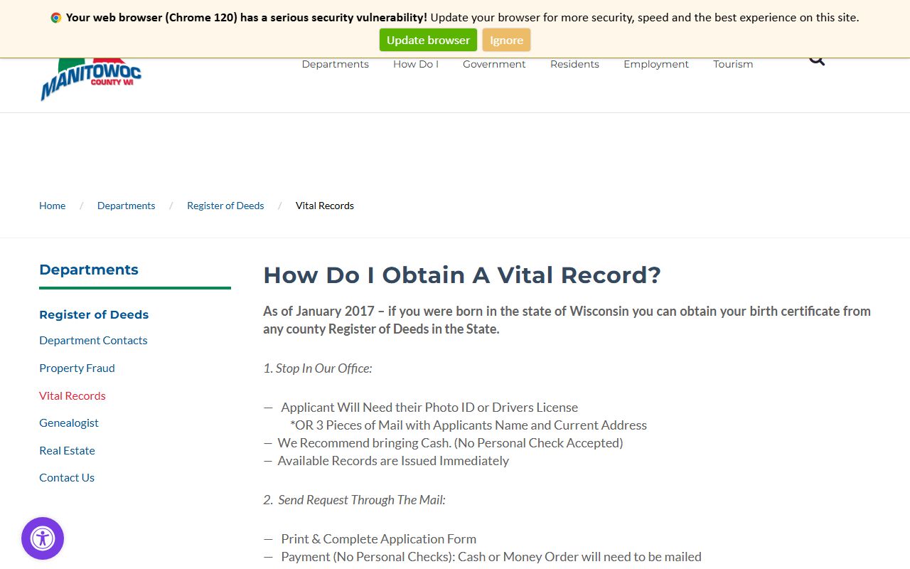 Manitowoc genealogy records at the Manitowoc County Register of Deeds