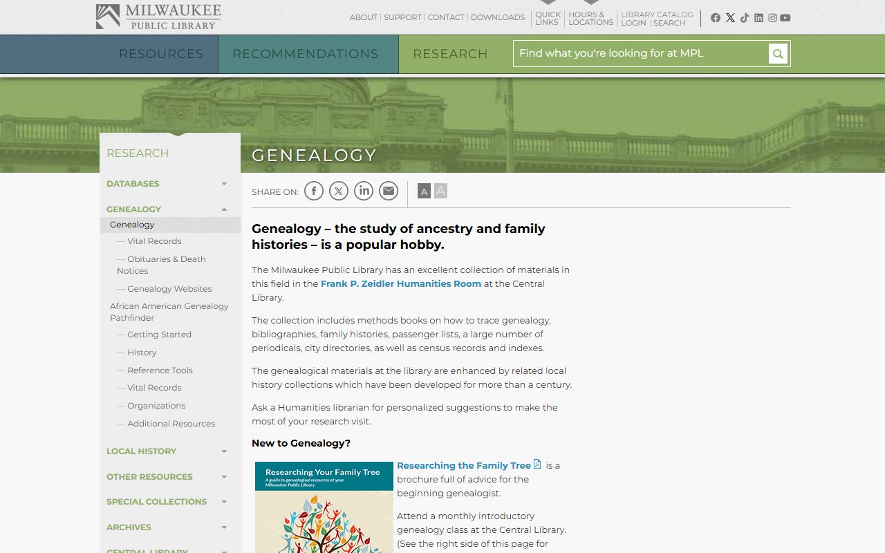 Milwaukee genealogy records at the Milwaukee Public Library