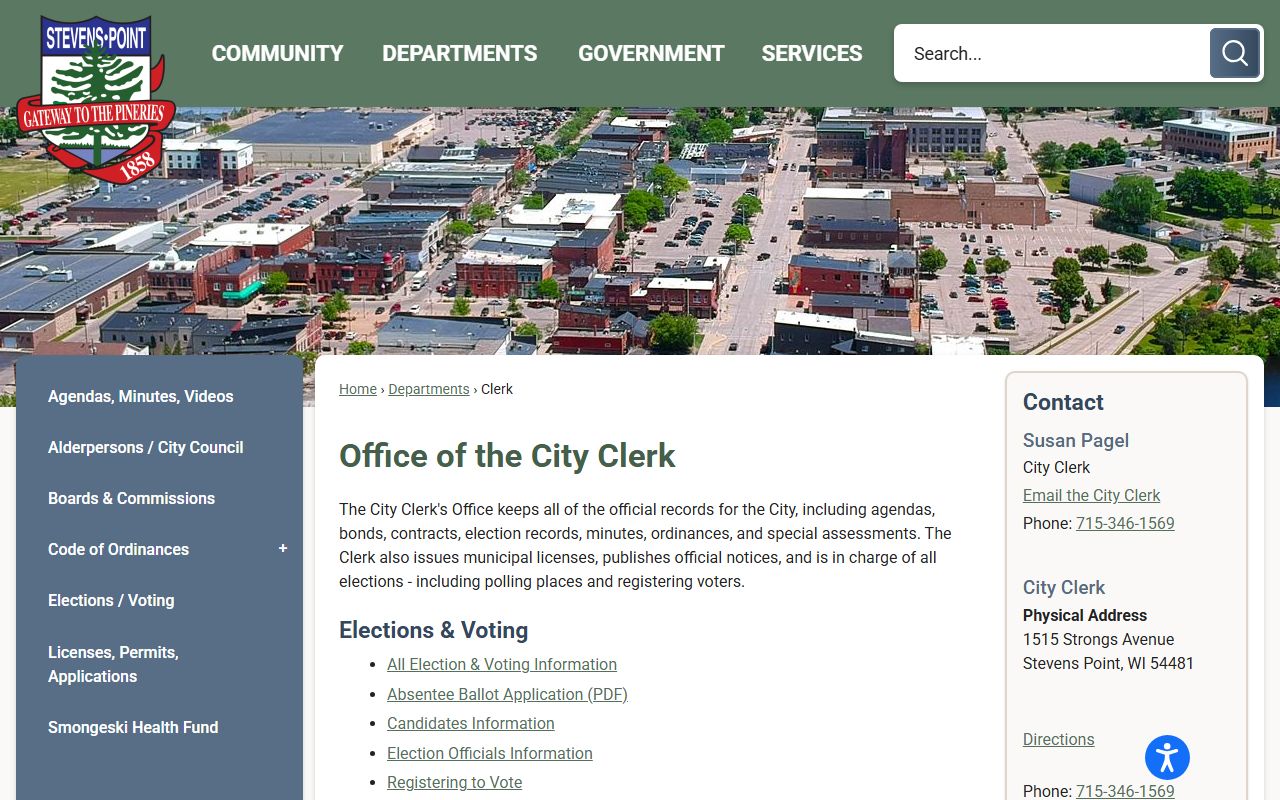 Stevens Point genealogy records at the Stevens Point City Clerk