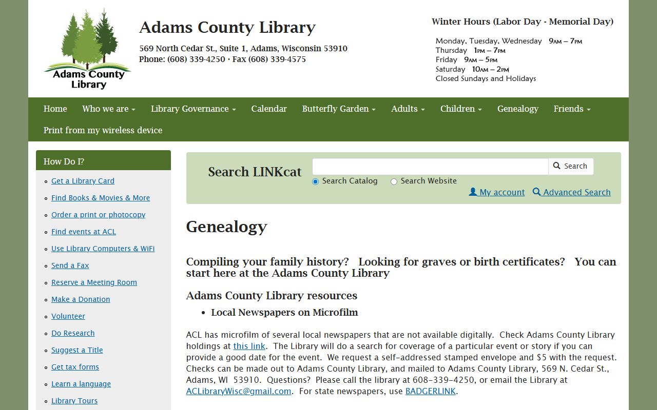 Adams County genealogy records at the county library