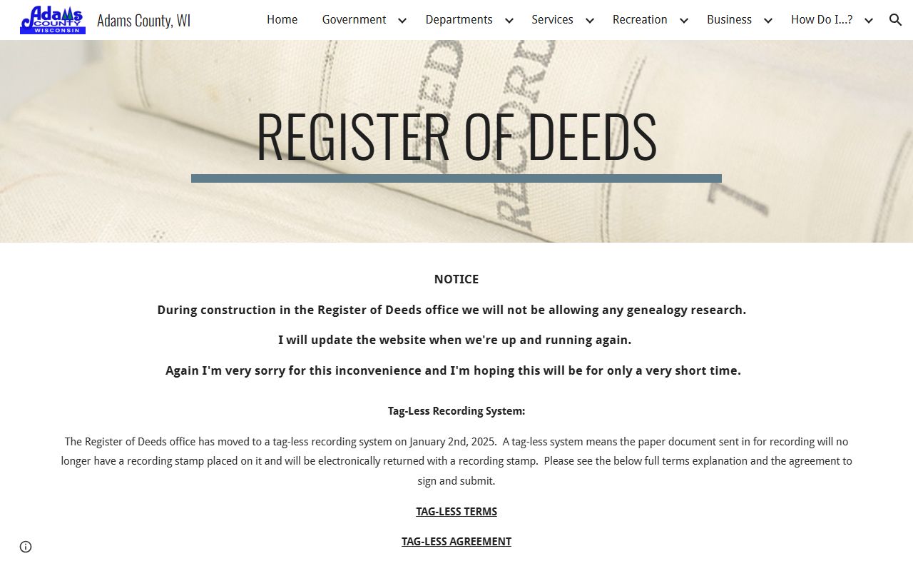 Adams County genealogy records at the Register of Deeds