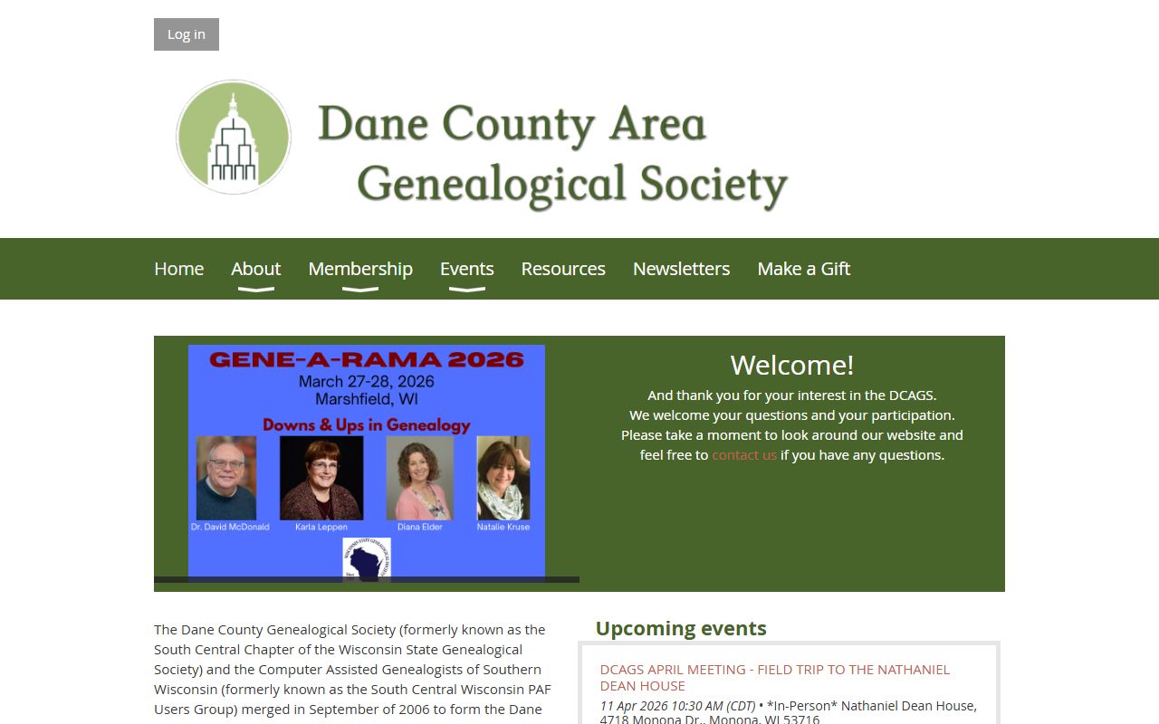 Dane County genealogy records at the Dane County Area Genealogical Society