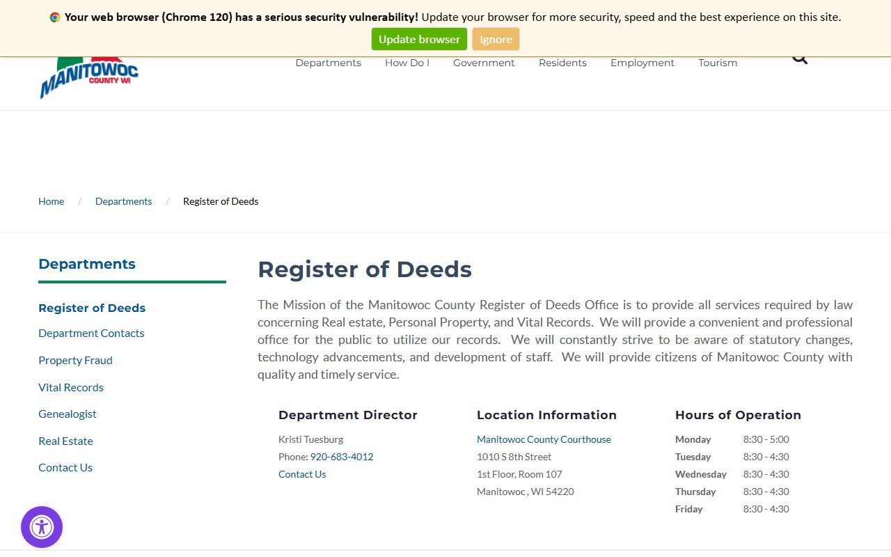 Manitowoc County genealogy records at the Register of Deeds