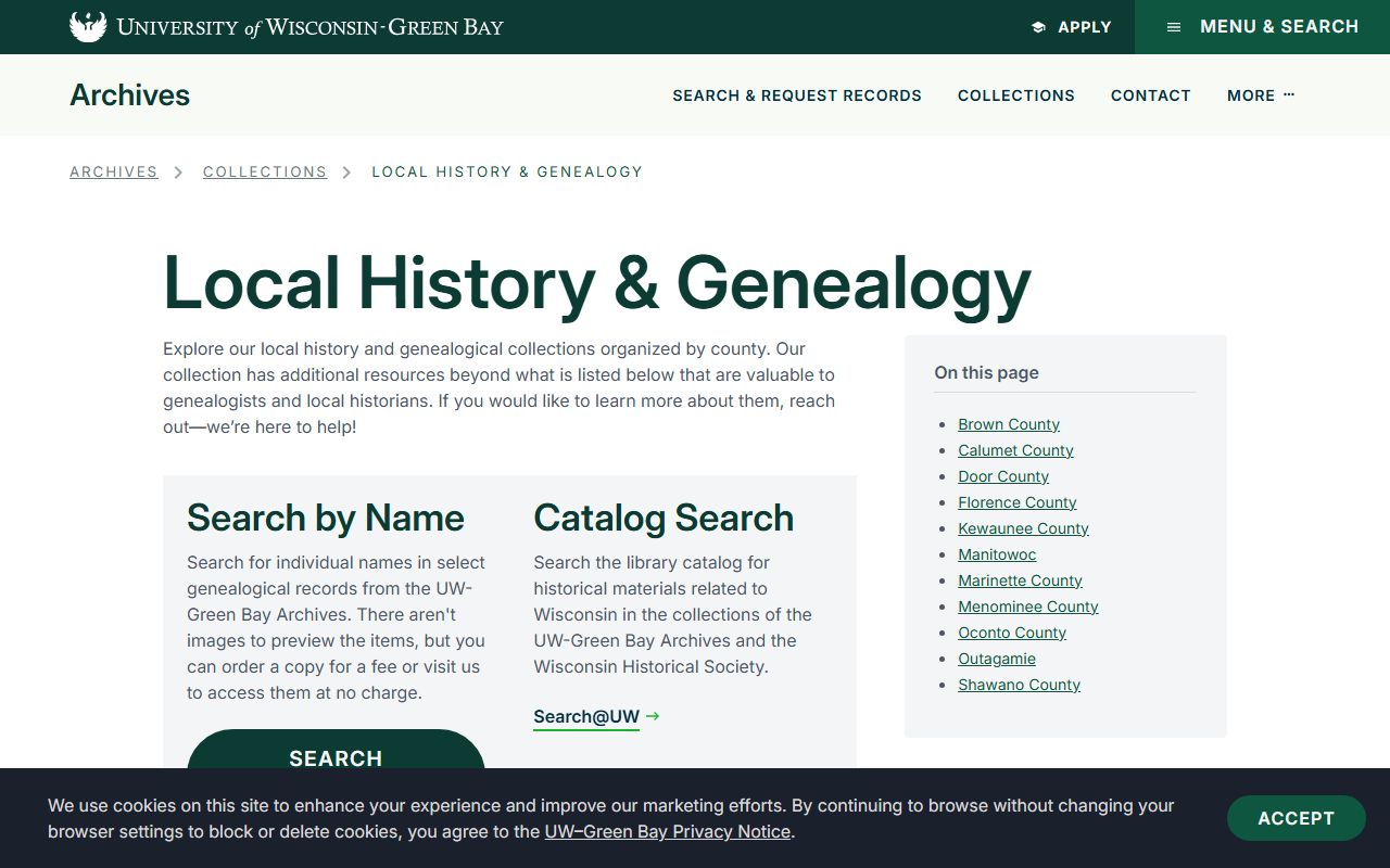 Oconto County genealogy records at UW-Green Bay Area Research Center