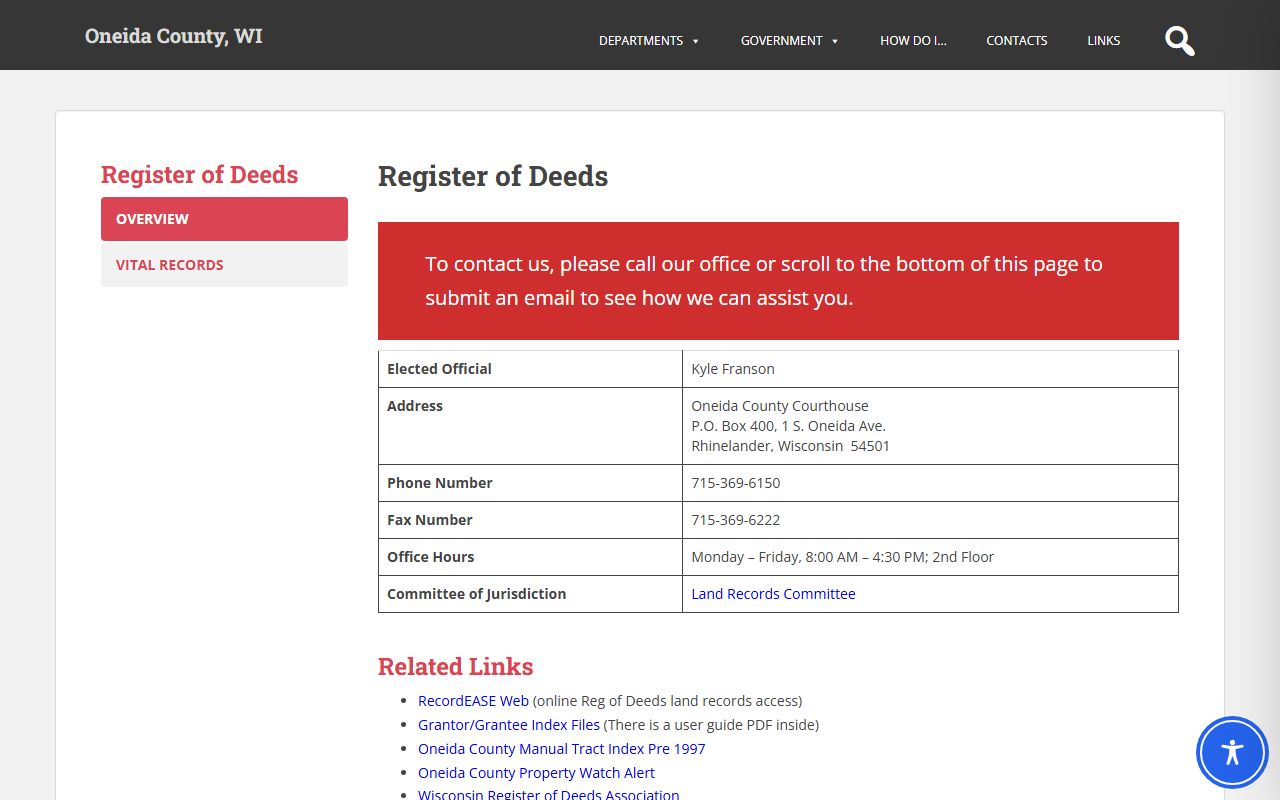 Oneida County genealogy records at the Register of Deeds