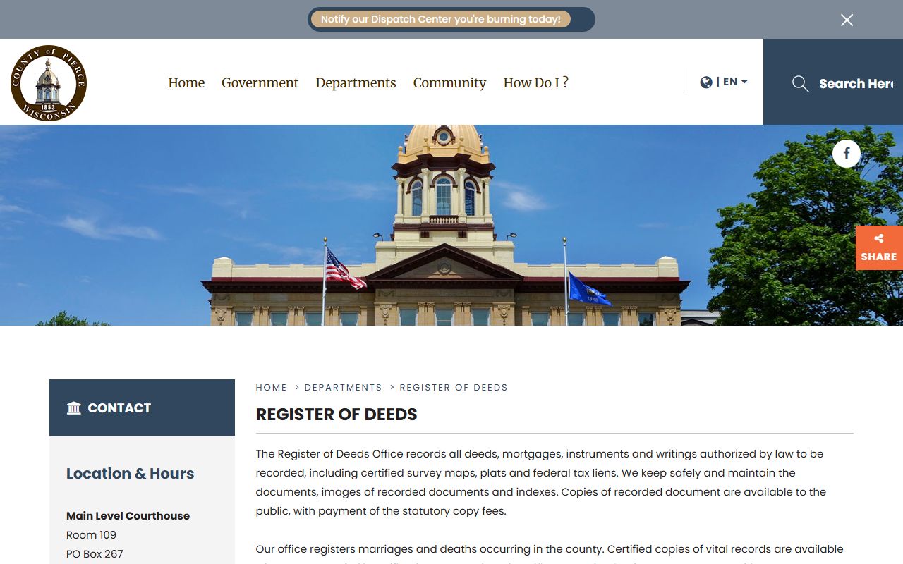 Pierce County genealogy records at the Register of Deeds