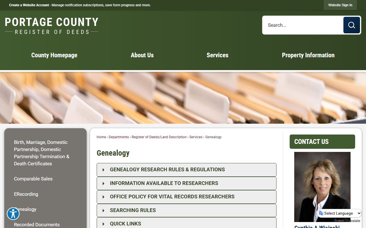 Portage County genealogy records at the Register of Deeds