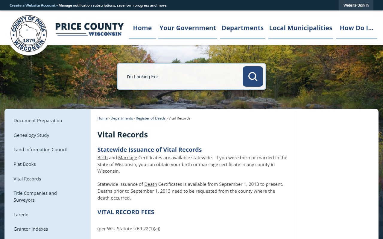 Price County genealogy records at Vital Records