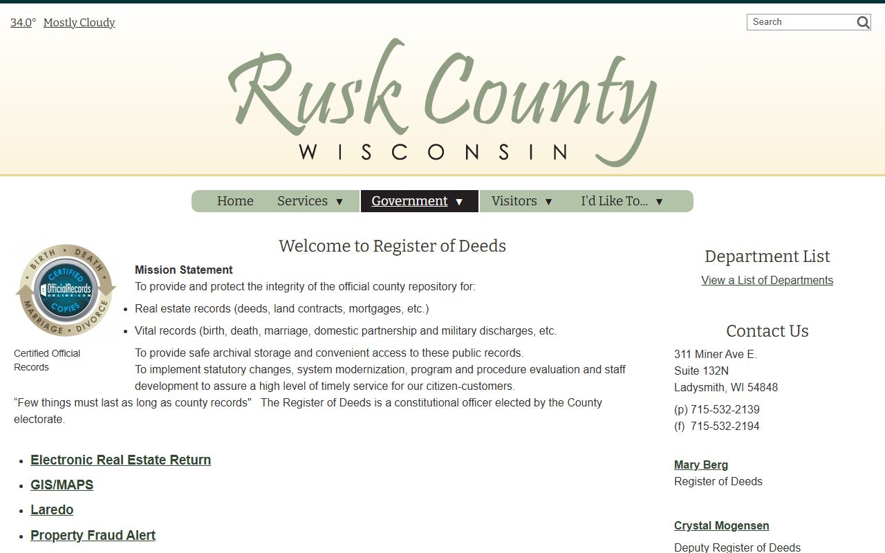 Rusk County genealogy records at the Register of Deeds