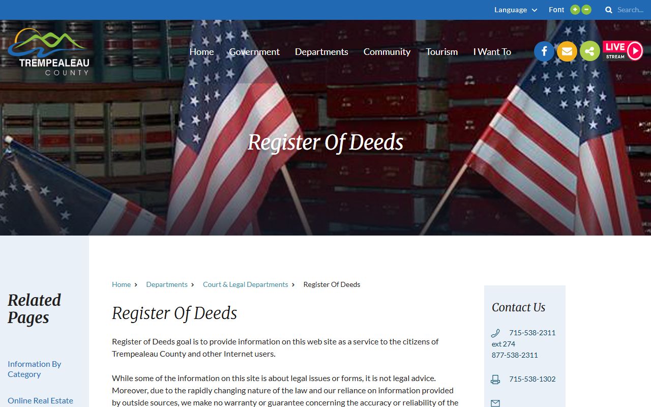 Trempealeau County genealogy records at the Register of Deeds