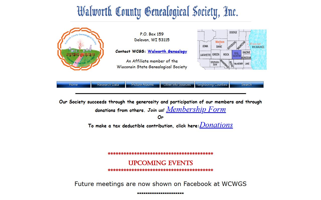 Walworth County genealogy records at the genealogical society