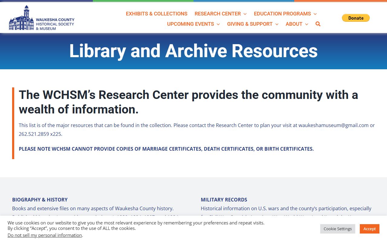 Waukesha County genealogy records at the Huelsman Family Research Center