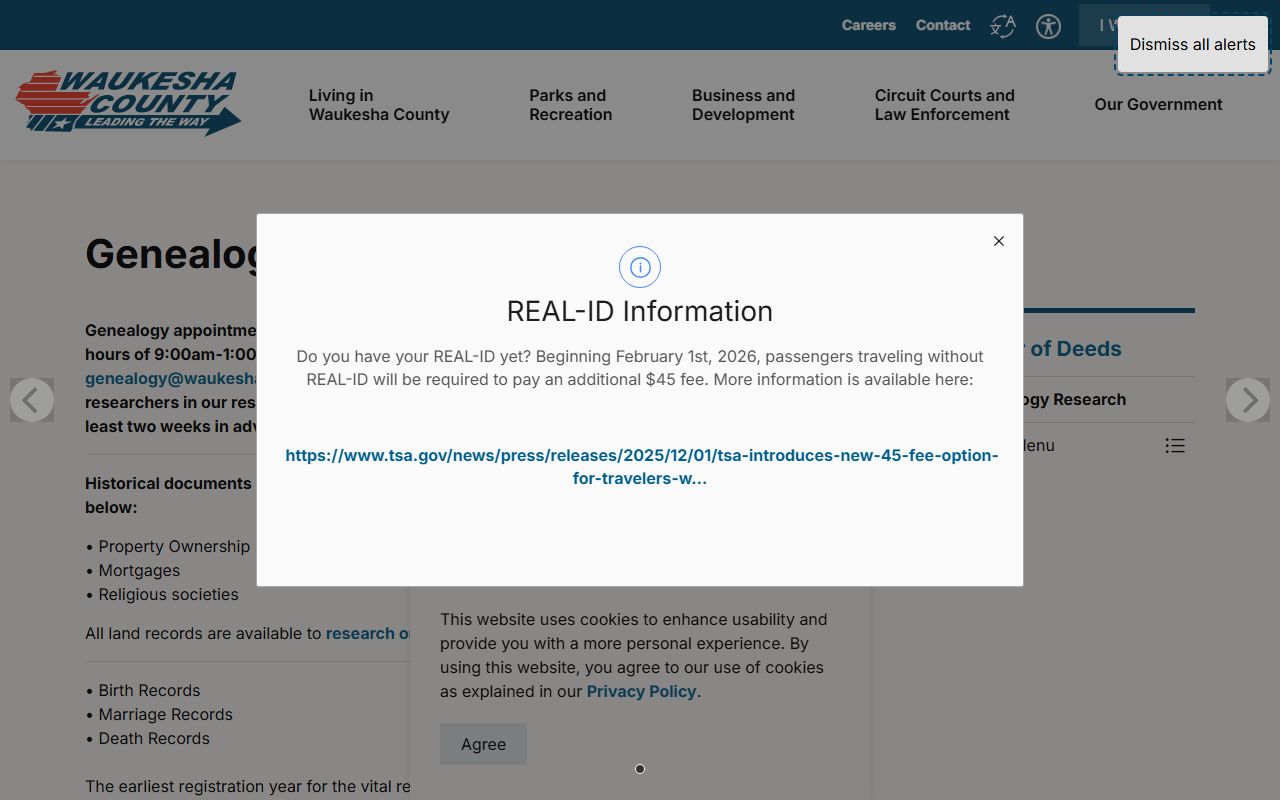 Waukesha County genealogy records at the Register of Deeds