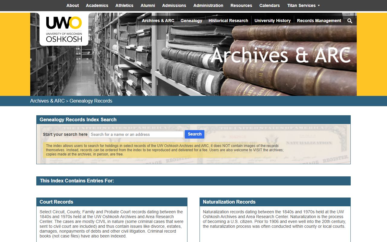 Oshkosh genealogy records at the UW Oshkosh Archives