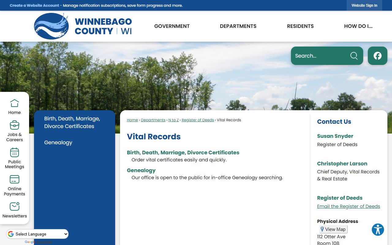 Oshkosh genealogy records at the Winnebago County Register of Deeds