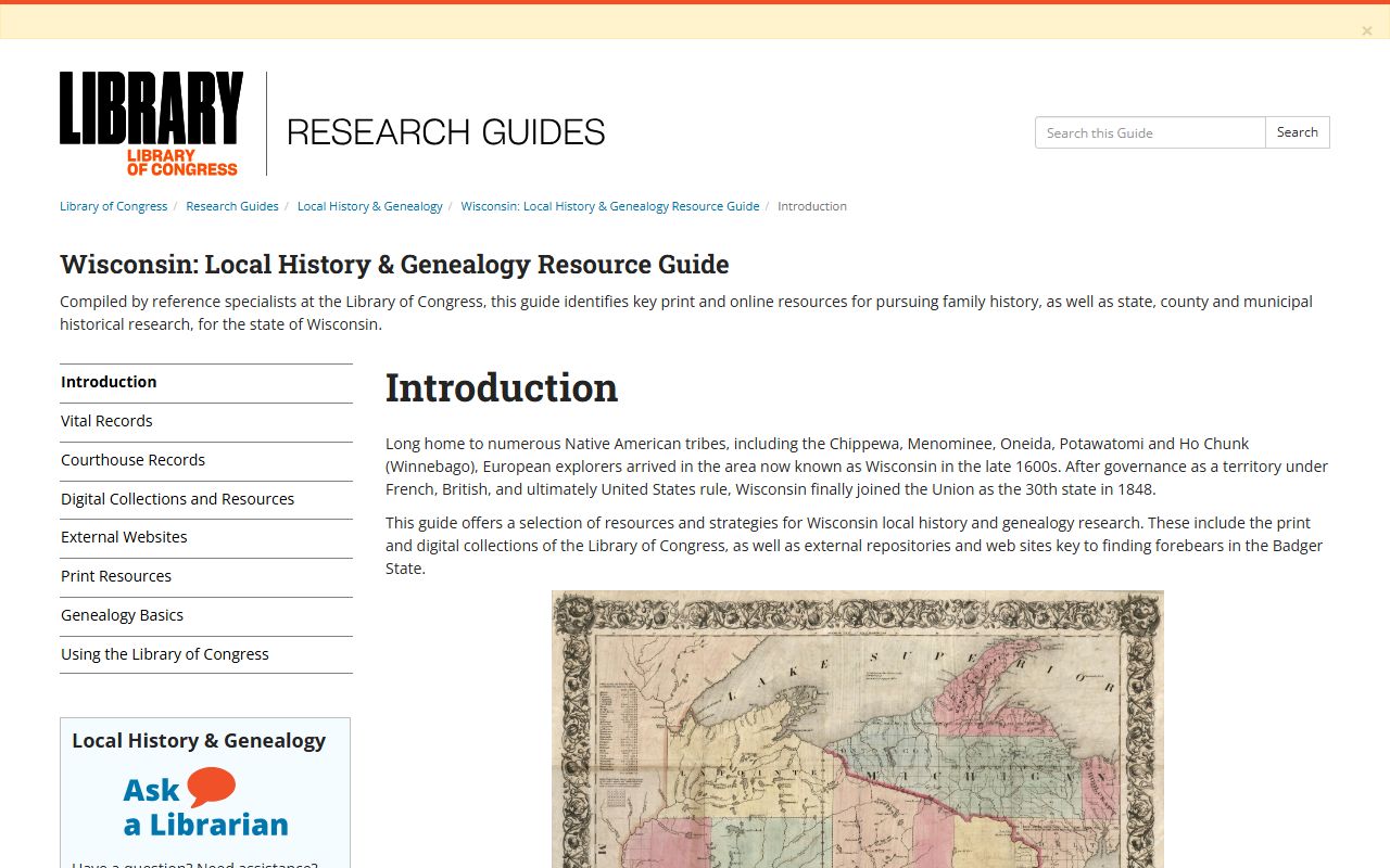 Wisconsin genealogy records supported by the Library of Congress Wisconsin guide